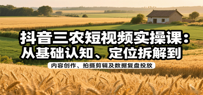 抖音三农短视频实操课：从基础认知、定位拆解到内容创作、拍摄剪辑及数据复盘投放-轻金阁